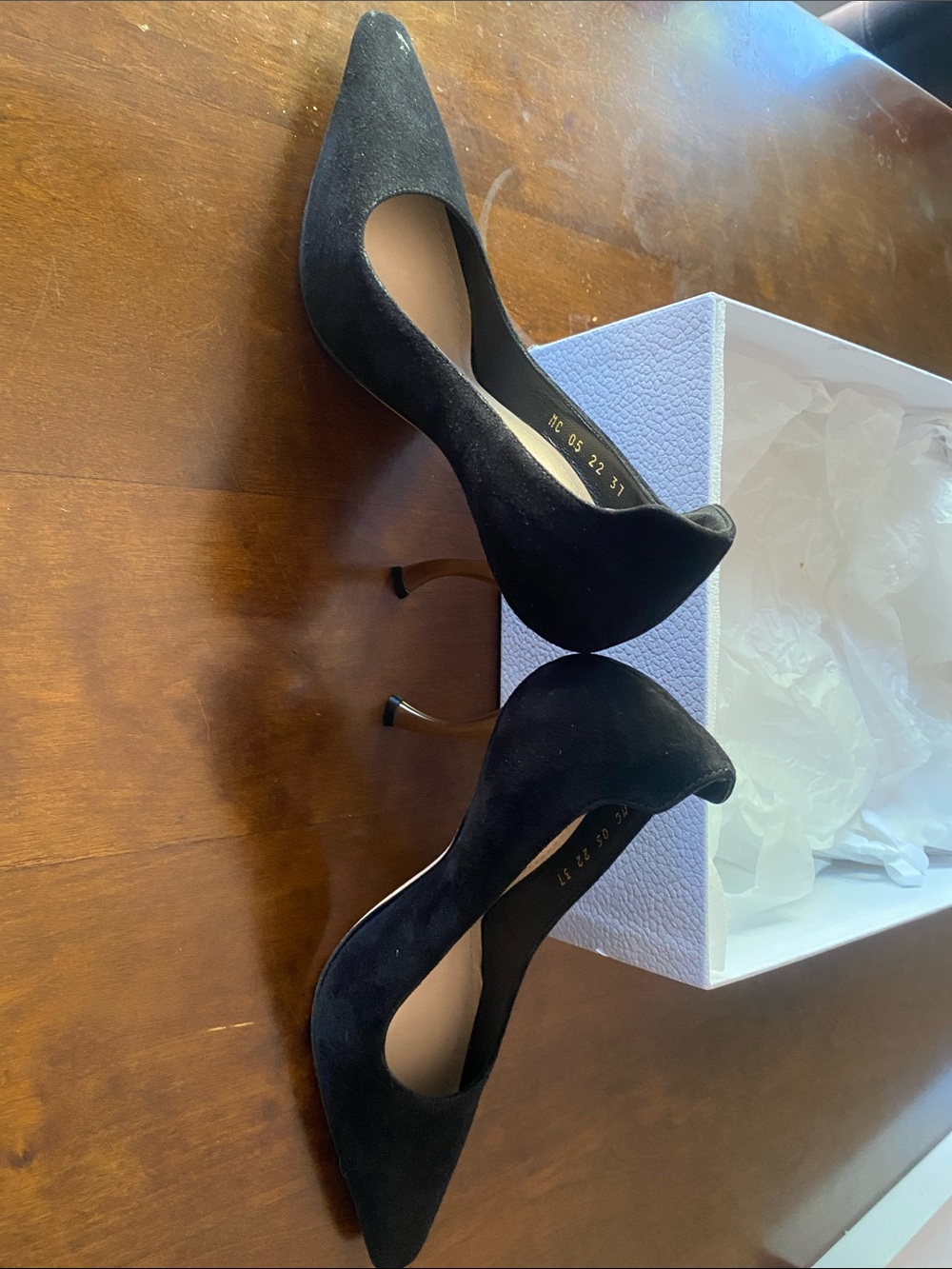 Dior Black Suede Pointed-Toe Stiletto Heels with Gold Heel - Picture 4 of 15